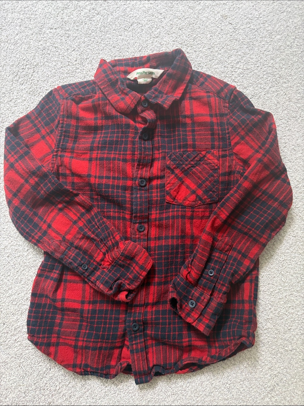 Bass Pro Shops Red and Black Plaid Button-Down Shirt for Kids